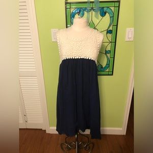 Navy blue and cream lace sleeveless large Chelsea and Violet summer gauzy dress